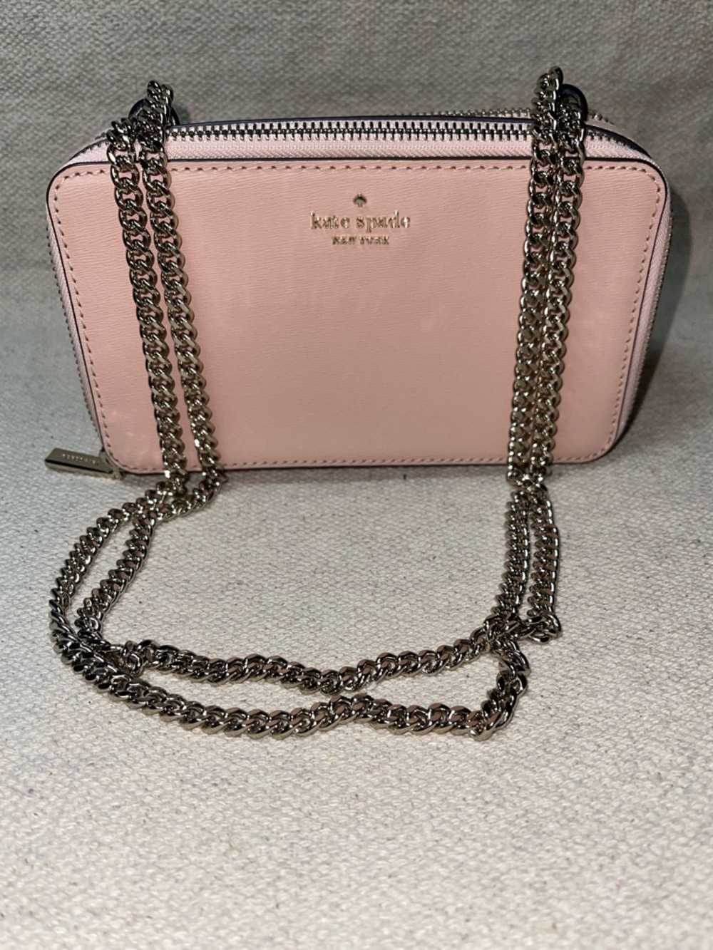 Kate Spade Connie double chain zip crossbody  light pink gently used